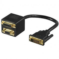 Cablu adaptor 24+1 DVI-I la DVI-I mama 24+1 si VGA mama Goobay
