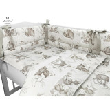 Set lenjerie patut 5 piese cu pilota si perna din bumbac pentru patut 120x60 cm calm forest beige MimiNu