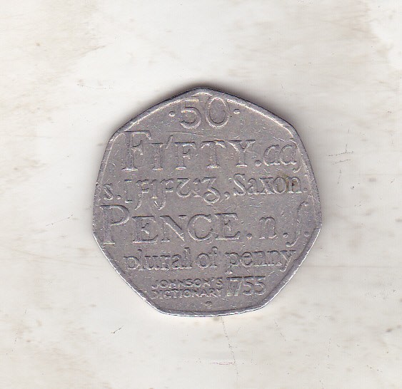 bnk mnd Anglia Marea Britanie 50 pence 2005 Johnson&#039;s Dictionary