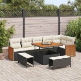 Cumpara ieftin Set de canapele pentru grădină cu pernă 9 pcs negru și crem
