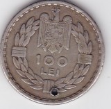 Monedă Rom&acirc;nia 100 Lei 1932 Carol II, perforată