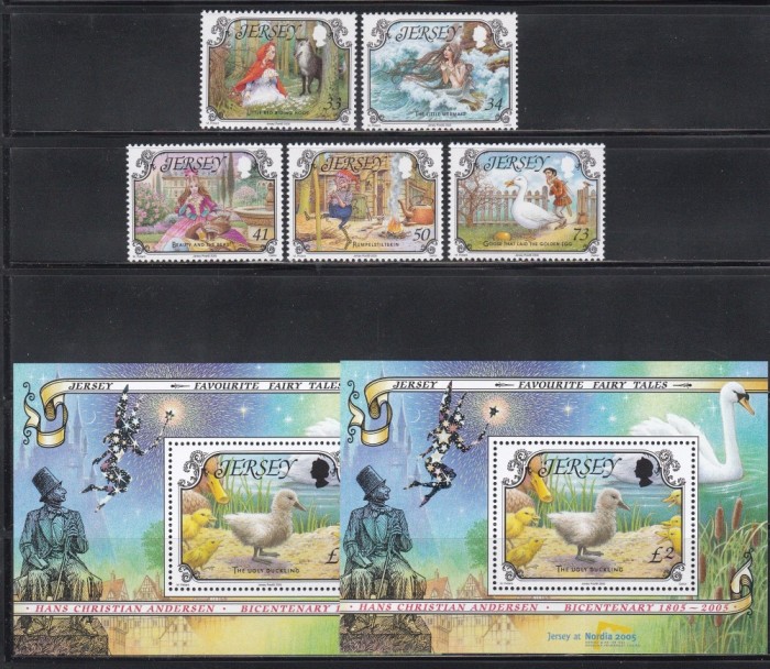 Jersey 2005 - A 200-a aniversare a nașterii lui Hans Christian Andersen, Serie+ Colita + Colita cu Supratipar &quot;Jersey at Notdia 2005&quot;, MNH