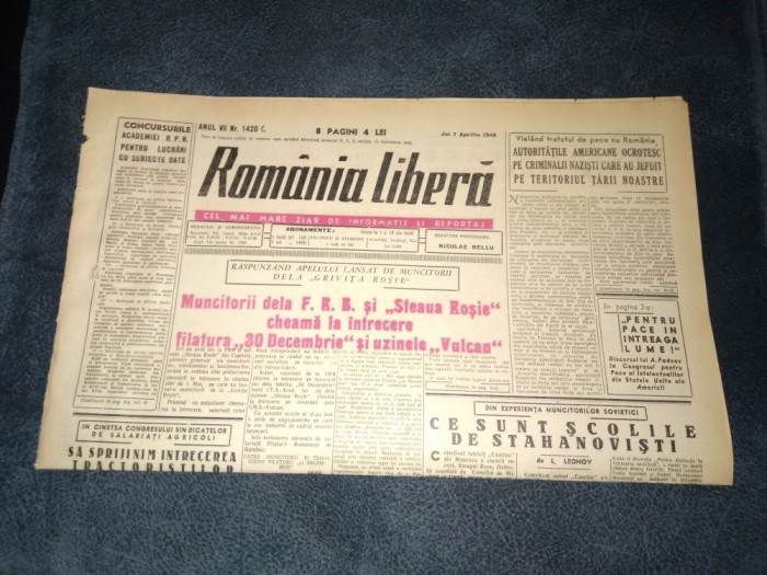 ZIARUL ROMANIA LIBERA 7 APRILIE 1949