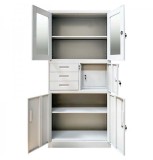 Dulap metalic Premium Asamblat usi sticla cu 3 rafturi, 3 sertare si seif 900x400x1800 mm (LxlxH), 50 kg/polita, PLUS