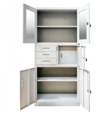 Dulap metalic Premium Asamblat usi sticla cu 3 rafturi, 3 sertare si seif 900x400x1800 mm (LxlxH), 50 kg/polita, PLUS
