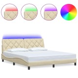 Cumpara ieftin Cadru de pat cu LED fara saltea crema 180x200 cm tesatura