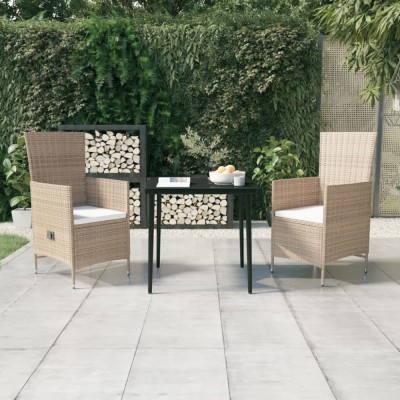 vidaXL Set de mobilier de grădină, cu perne, 3 piese, bej foto