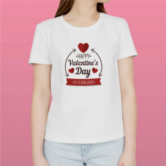 Tricou personalizat dama &quot;Happy Valentine&#039;s Day&quot;, Alb, Marime L