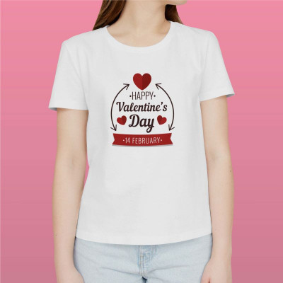 Tricou personalizat dama &amp;quot;Happy Valentine&amp;#039;s Day&amp;quot;, Alb, Marime XL foto