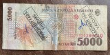 B11 128 - Bancnota foarte veche - Romania - 5000 lei - 1998 - deteriorata - marcata FRAGMENT FARA VALOARE