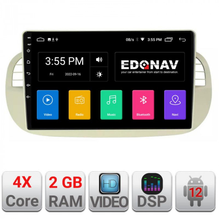 Navigatie dedicata Fiat 500 intre anii 2007-2015 Android radio gps internet 2+16 Kit-fiat500+EDT-E209 CarStore Technology