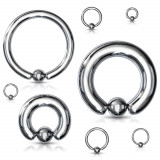 Piercing din oțel inoxidabil - inel gros cu bilă argintie, grosime 10 mm