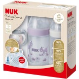 Set Twin Nuk Nature Sense, 2 Biberoane Polipropilena Cu Tetine Silicon + Suzeta Ortodontica Nuk, Cu Indicator De Temperatura Nuk, Roz, Fara Bpa