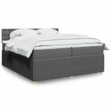 Cumpara ieftin Pat box spring cu saltea, gri &icirc;nchis, 200x200 cm, textil