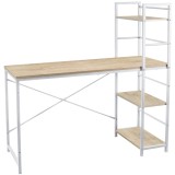 Birou calculator, Jumi, pal melaminat, otel, 3 rafturi, natur si alb, 120x52x120 cm