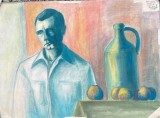 Tablou / lucrare RĂDULESCU Anamaria Rebecca, cca 70 x 50, acrilic pe carton subtire, stampila Universitatea de Arta Bucuresti pictor roman arta