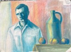 Tablou / lucrare RĂDULESCU Anamaria Rebecca, cca 70 x 50, acrilic pe carton subtire, stampila Universitatea de Arta Bucuresti pictor roman arta