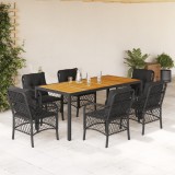 VidaXL Set mobilier de grădină cu perne, 7 piese, negru, poliratan