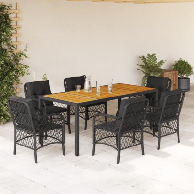 vidaXL Set mobilier de grădină cu perne, 7 piese, negru, poliratan 3212046 foto