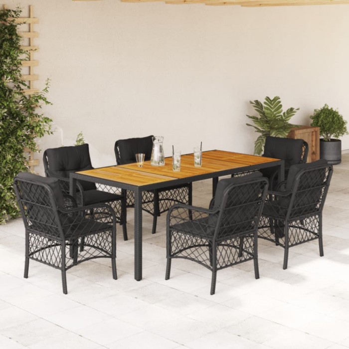 vidaXL Set mobilier de grădină cu perne, 7 piese, negru, poliratan 3212046