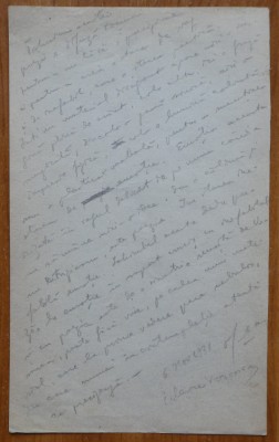 Manuscris Ilarie Voronca, o pagina scrisa olograf si semnata foto