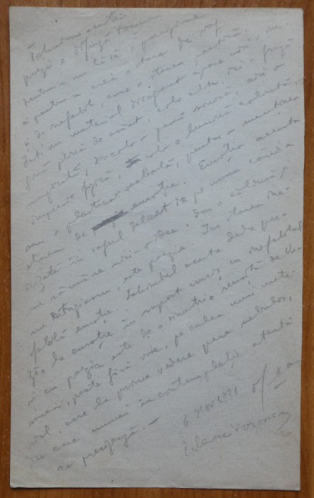 Manuscris Ilarie Voronca, o pagina scrisa olograf si semnata