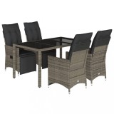 Cumpara ieftin Set bistro de gradina cu perne, 5 piese, gri, poliratan