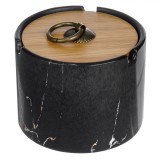 Scrumieră Ceramică, Model Marmură, Capac Bambus, Negru, 10x7cm, Oem