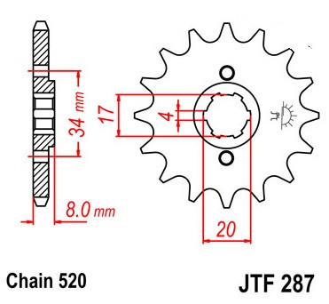 Pinion fata 14 dinti pas lant 520 &amp;ndash; Honda XL 250 R (84-88) &amp;ndash; XL 350 R (85-88) foto