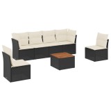 Cumpara ieftin Set canapele de gradina cu perne, 7 piese, negru, poliratan