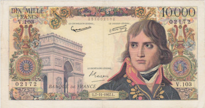 FRANTA 10000 FRANCS FRANCI BONAPARTE 7-11-1957 VF foto