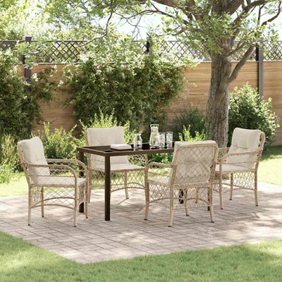 vidaXL Set de masă pentru grădină cu pernă 5 pcs Bej Rattan poli 3380227 foto