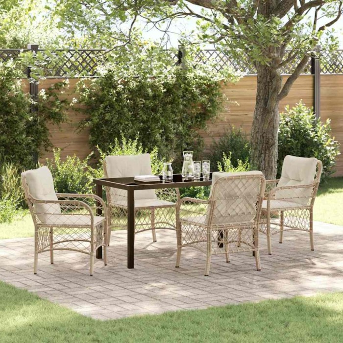 vidaXL Set de masă pentru grădină cu pernă 5 pcs Bej Rattan poli 3380227