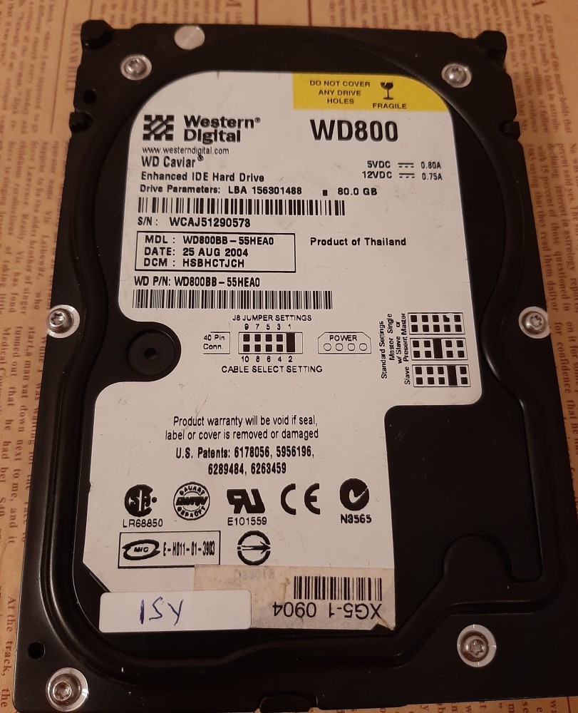 Disque Dur Western Digital 80GB SATA WD800BJKT - 7200 Tr/min - 2,5 Pouces - Occasion Fonctionnel