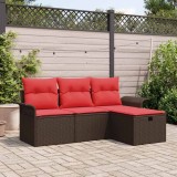 vidaXL Set de canapele pentru grădină cu pernă 4 pcs Rattan poli 3360185