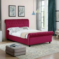 Pat Silver 160x200 cm Tapitat Catifea Magenta Somiera Inclusa (cod AF 3409)