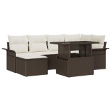 vidaXL Set de canapele pentru grădină cu pernă 7 pcs Maro Rattan poli 3357051