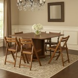 Set masa plianta cu spatiu depozitare, usa si sertar, Pal Melaminat, 160x96x80 cm si 6 scaune pliante lemn, tapitate cu piele ecologica, nuc