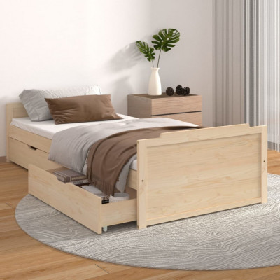 vidaXL Cadru de pat cu sertare, 90x200 cm, lemn masiv de pin foto