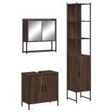 Cumpara ieftin Set mobilier de baie, 3 piese, stejar maro, lemn prelucrat