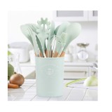 Set 11 ustensile din silicon pentru gatit cu suport,verde pastel