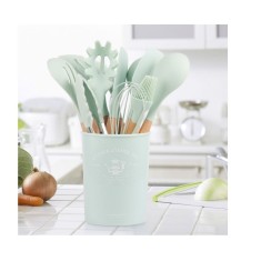 Set 11 ustensile din silicon pentru gatit cu suport,verde pastel
