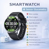 SMARTECH SmartWatch cu Senzor Glucometru, Compozitia Corpului, Grasimi, Apa, Masa Musculara, Tensiune Arteriala, Ritm Cardiac, Lanterna, Calculator, C