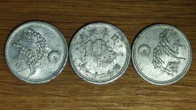 Japonia - set de colectie WW2 aluminiu - 3 x 10 sen 1940-1946 - epoca Shōwa foto