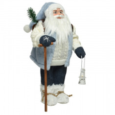 Decoratiune Santa w stick &amp;lantern, Decoris, 16x21x45 cm, poliester, albastru