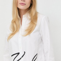 Karl Lagerfeld camasa din bumbac femei, culoarea alb, cu guler clasic, regular