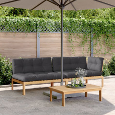 vidaXL Set canapele grădină cu perne din paleți, 3 piese, lemn acacia