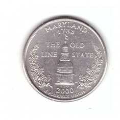 Moneda SUA 25 centi/quarter dollar 2000 P Maryland 1788, stare buna, curata
