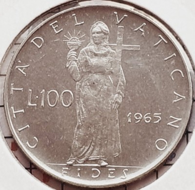 1277 Vatican 100 Lire 1965 Pavlvs VI tiraj km 82 aunc-UNC foto