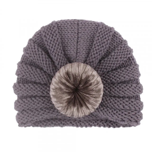 Caciulita crosetata tip turban - Gri (Marime Disponibila: 0-12 luni)